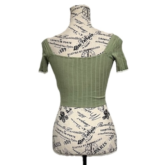 Princess Polly Green Ribbed Off-Shoulder Crop Top XS/S Boho Coastal Preppy - Picture 5 of 10